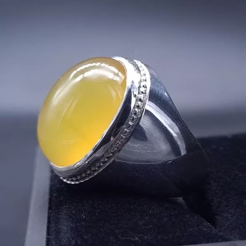 Untreated Yellow Aqeeq ring Yemeni Aqeeq mens Ring - Agate ring- Yamani Akik
