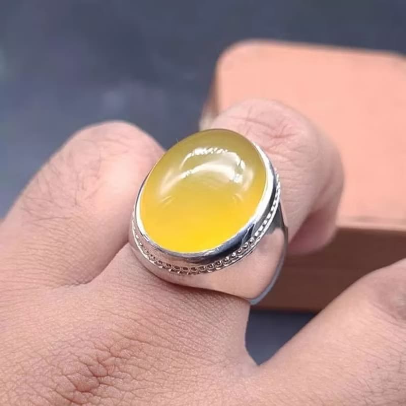 Untreated Yellow Aqeeq ring Yemeni Aqeeq mens Ring - Agate ring- Yamani Akik