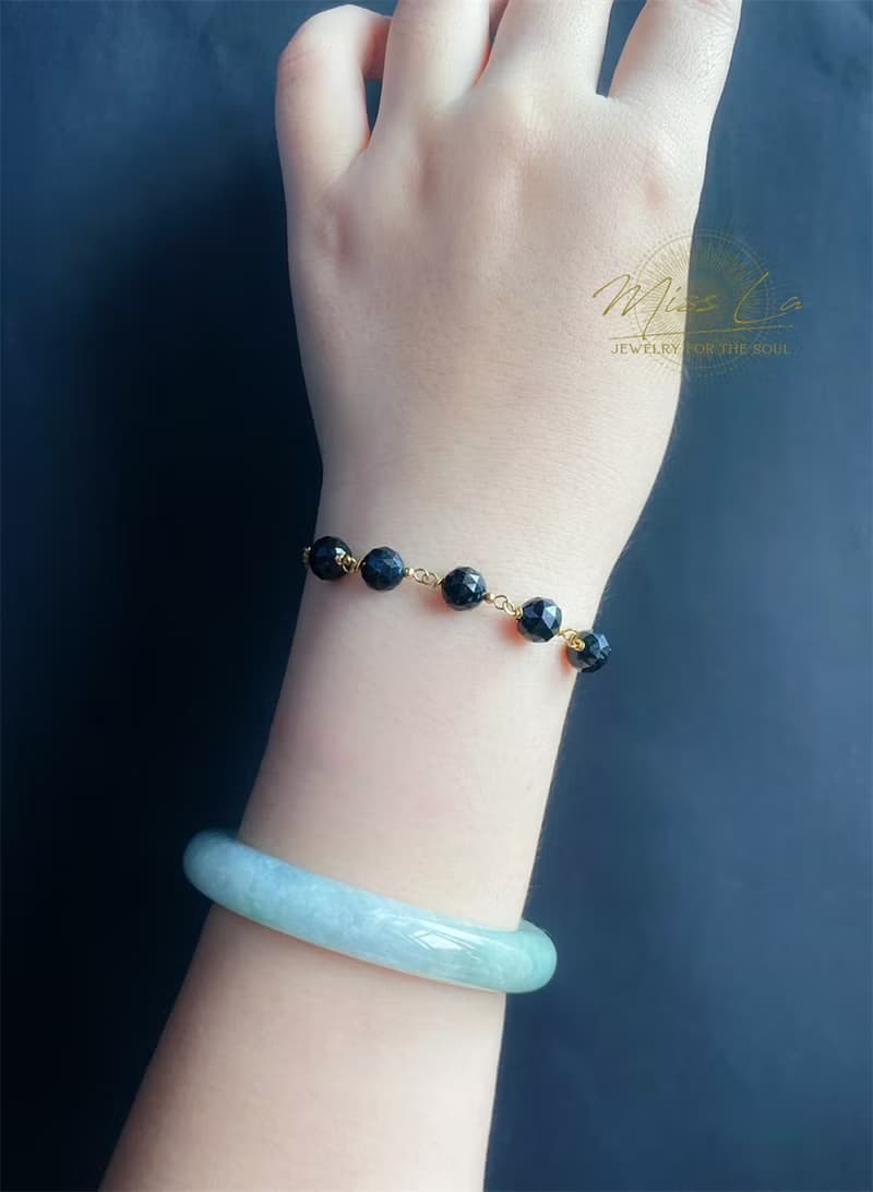 天然緬甸玉翡翠 鑽切 墨翠 設計款 手鍊 禮物 生日禮物