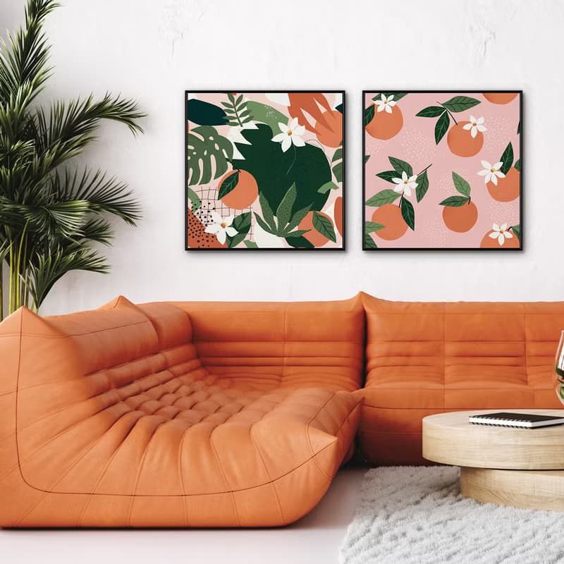 柑橘與花卉拼貼II-童趣/掛畫/繽紛/水果/牆面裝飾/複製畫/佈置