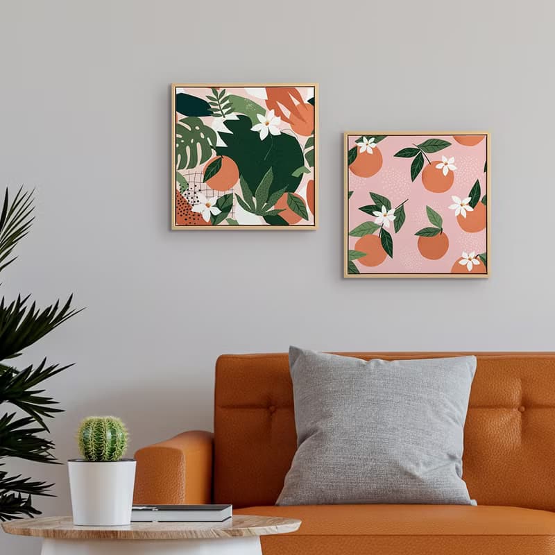 柑橘與花卉拼貼II-童趣/掛畫/繽紛/水果/牆面裝飾/複製畫/佈置