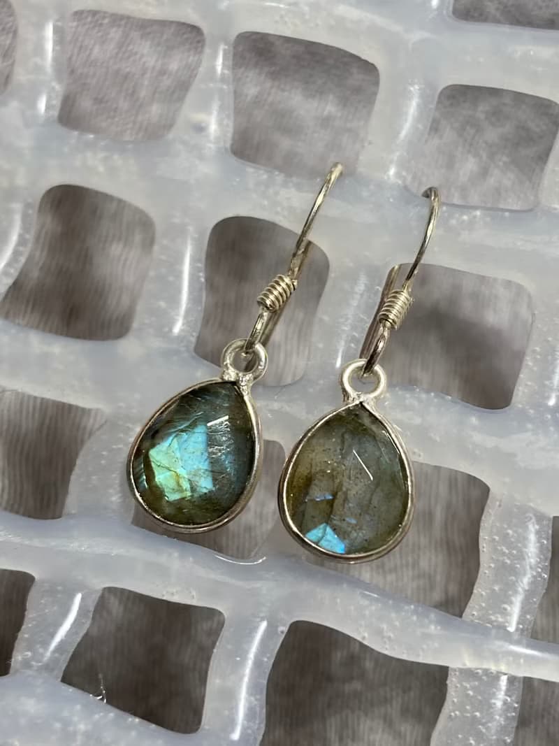 天然 拉長石 耳環 耳飾 印度製 925純銀