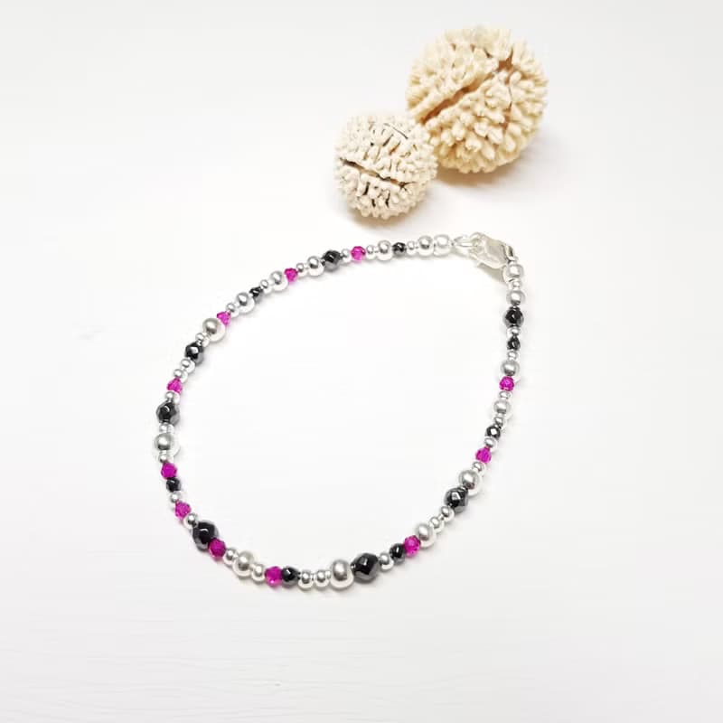 紅寶石與黑膽石純銀手鍊