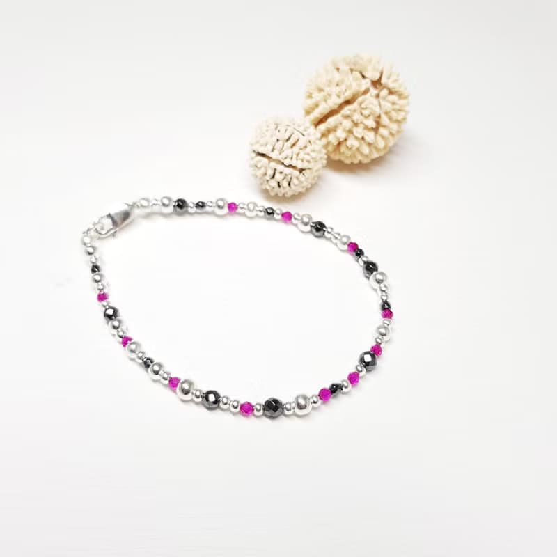 紅寶石與黑膽石純銀手鍊