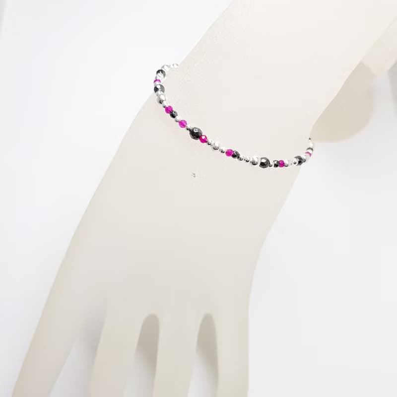 紅寶石與黑膽石純銀手鍊