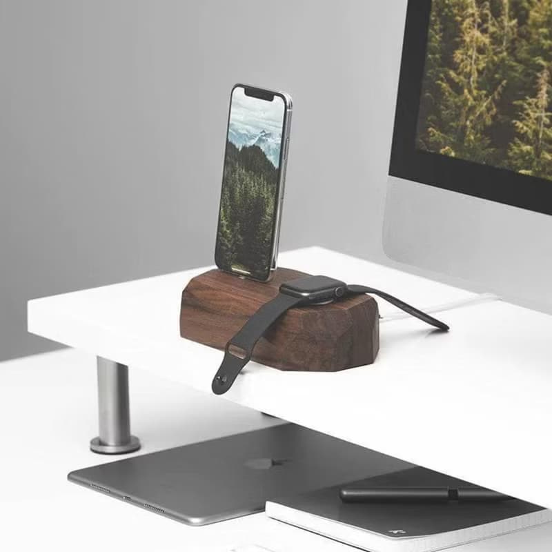 二合一實木iPhone充電器  蘋果手機充電器  實木Apple充電器 禮物