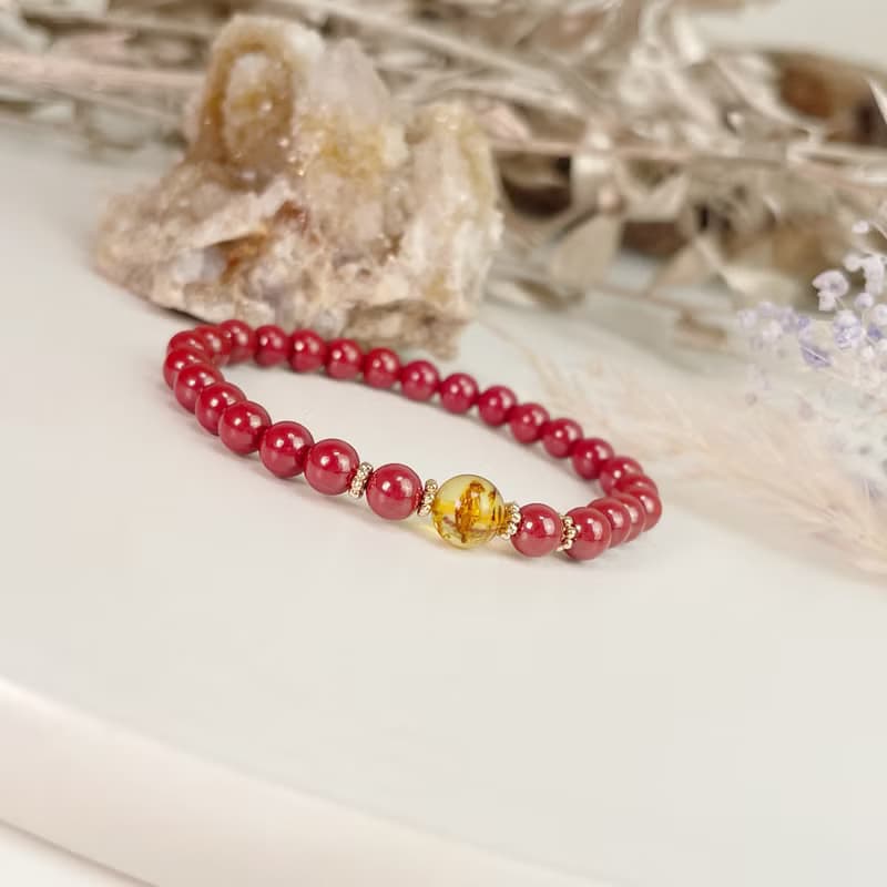 設計款-黃金花珀帝王砂手鍊 硃砂 琥珀