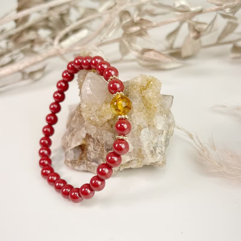 設計款-黃金花珀帝王砂手鍊 硃砂 琥珀