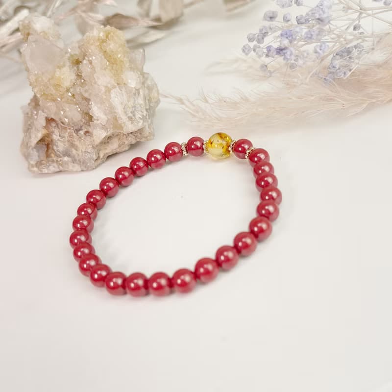 設計款-黃金花珀帝王砂手鍊 硃砂 琥珀