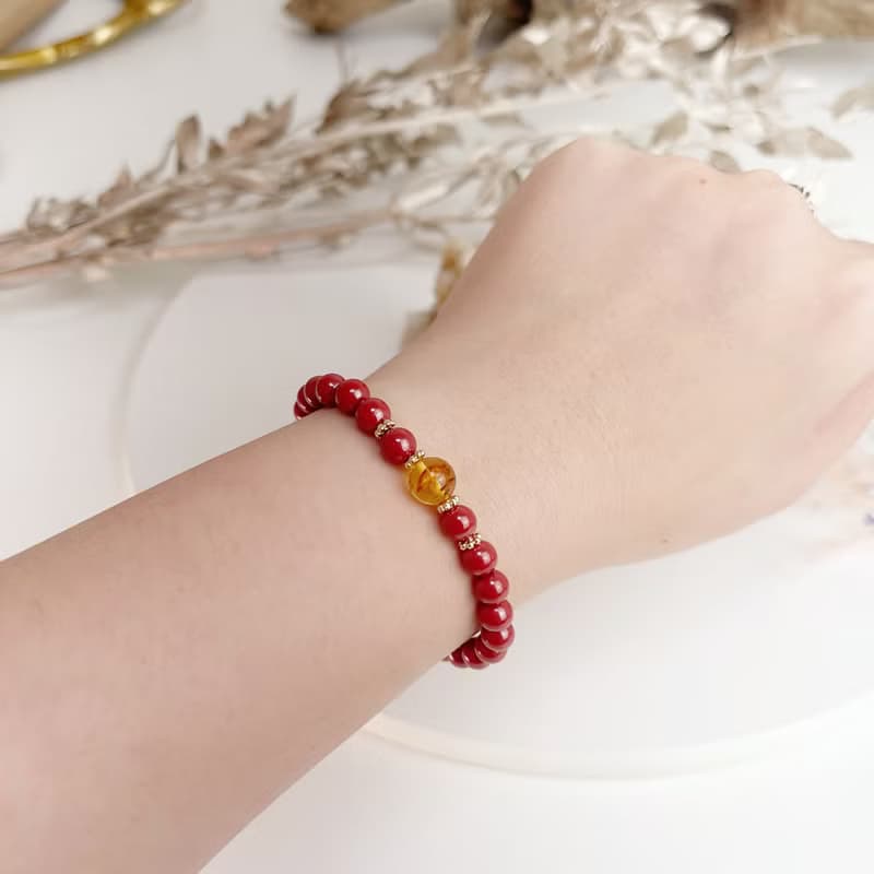 設計款-黃金花珀帝王砂手鍊 硃砂 琥珀