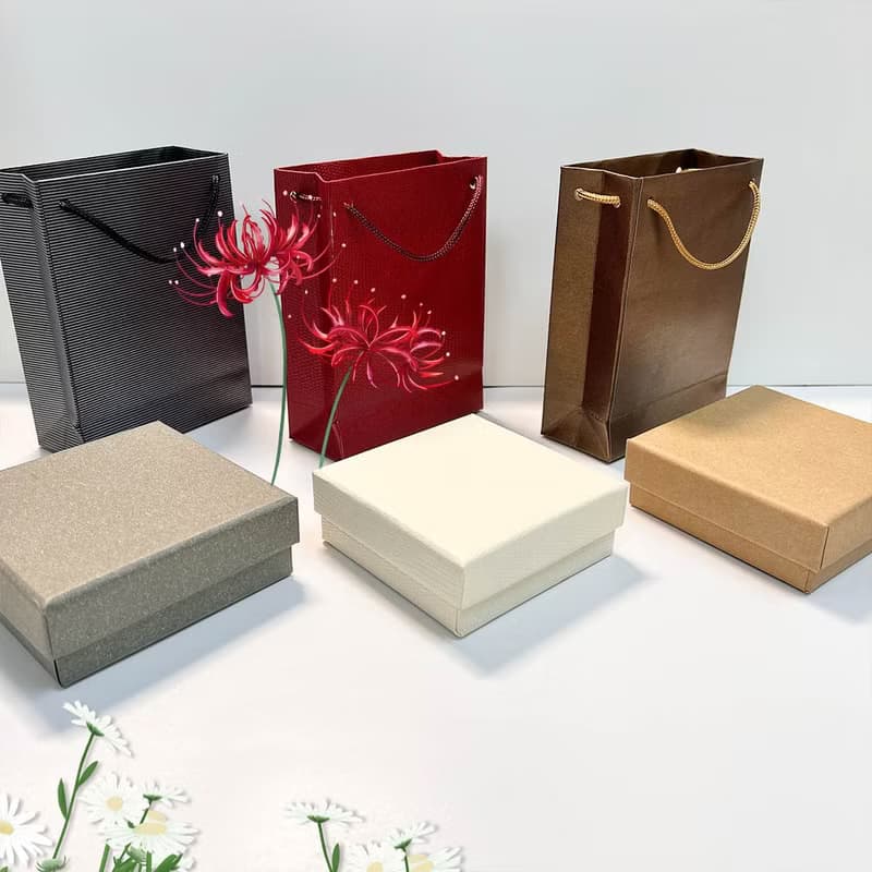 加購商品-方形禮物盒提袋 米白x紅 黑色絲絨襯 飾品送禮包裝