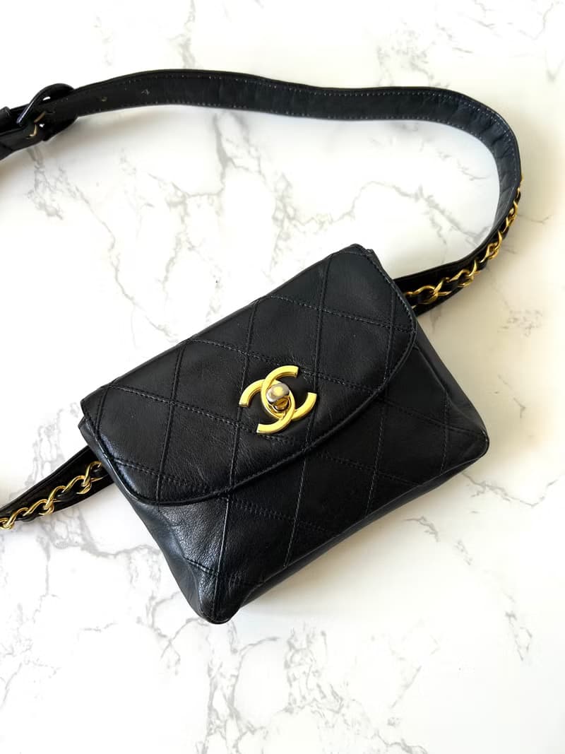 【LA LUNE】稀有中古二手Chanel黑色單肩腋下腰帶小包側揹背手袋