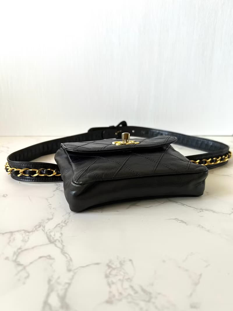 【LA LUNE】稀有中古二手Chanel黑色單肩腋下腰帶小包側揹背手袋
