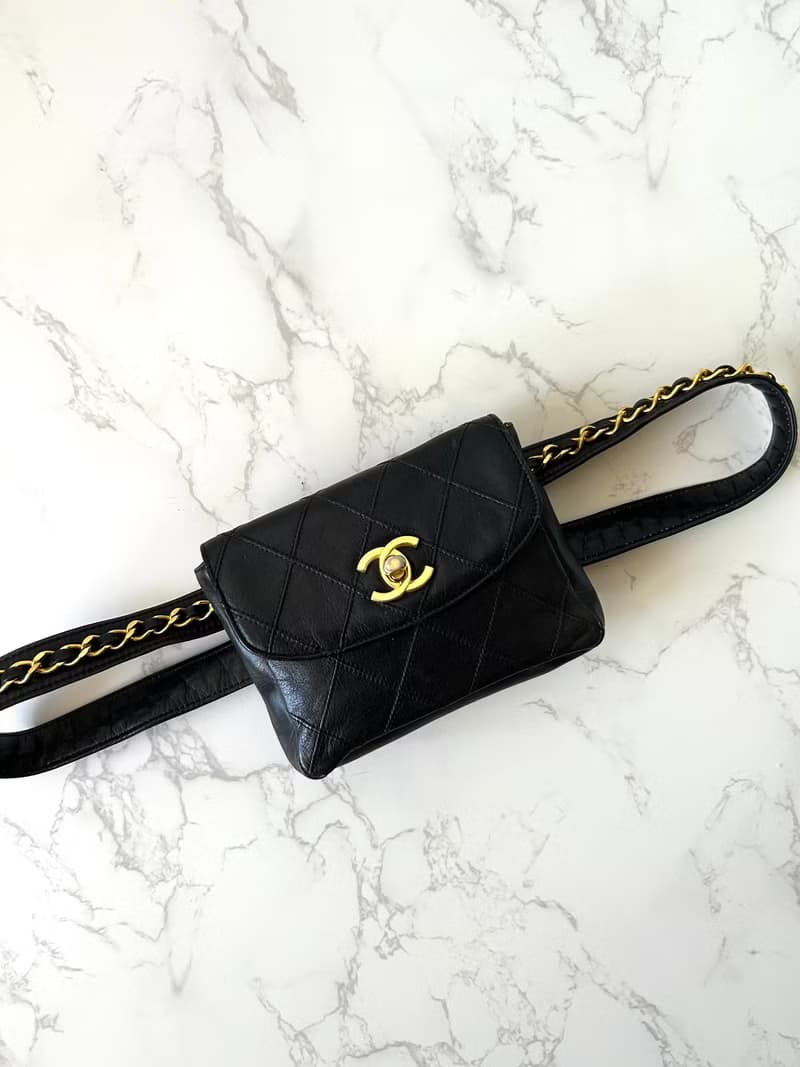 【LA LUNE】稀有中古二手Chanel黑色單肩腋下腰帶小包側揹背手袋
