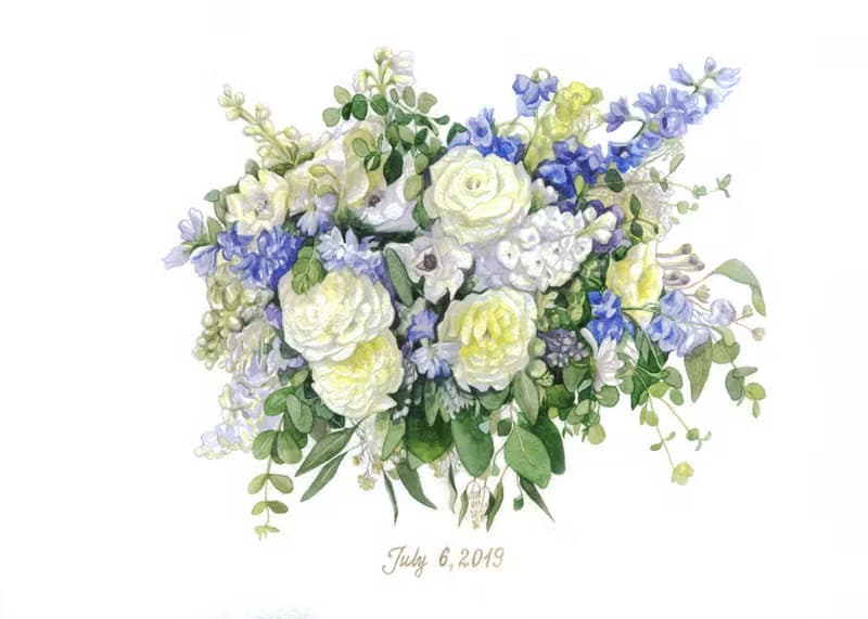 Custom Wedding Bouquet Painting Watercolor Bridal flowers portrait Anniversary