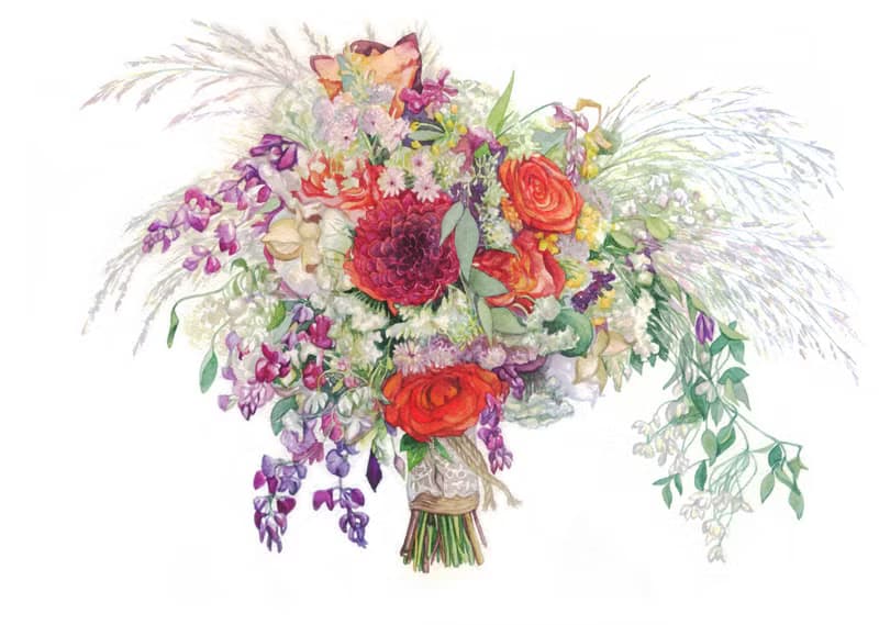 Custom Wedding Bouquet Painting Watercolor Bridal flowers portrait Anniversary