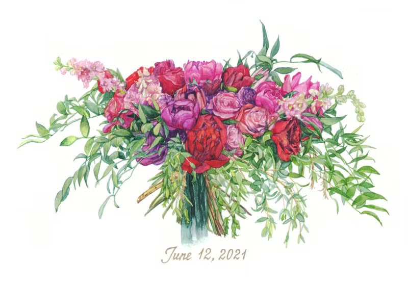 Custom Wedding Bouquet Painting Watercolor Bridal flowers portrait Anniversary