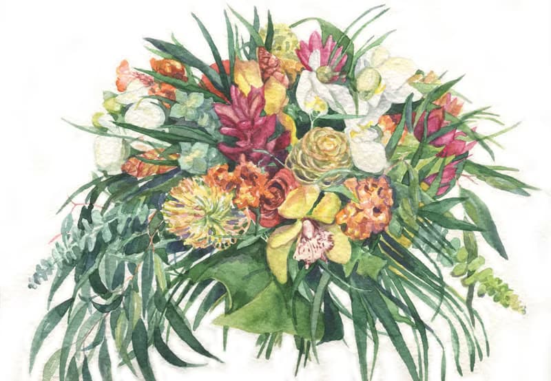 Custom Wedding Bouquet Painting Watercolor Bridal flowers portrait Anniversary