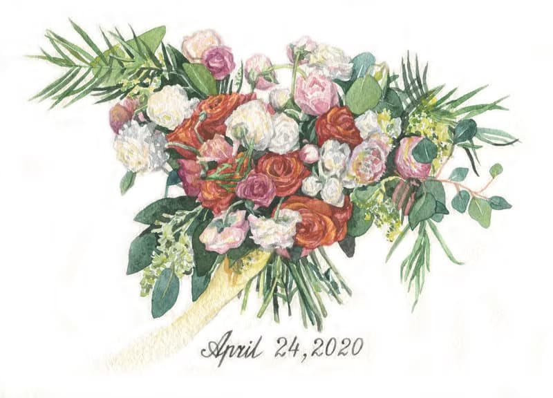 Custom Wedding Bouquet Painting Watercolor Bridal flowers portrait Anniversary