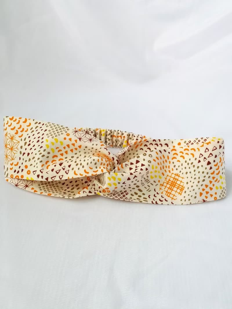 藍綠橘蒲公英紋手工髮帶