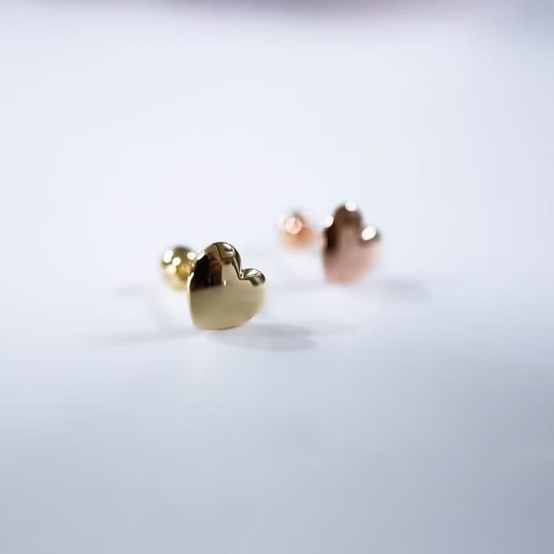 轉珠 14K 黃K金 澎澎愛心耳環 玫瑰金 鎖珠耳環 純K金耳環
