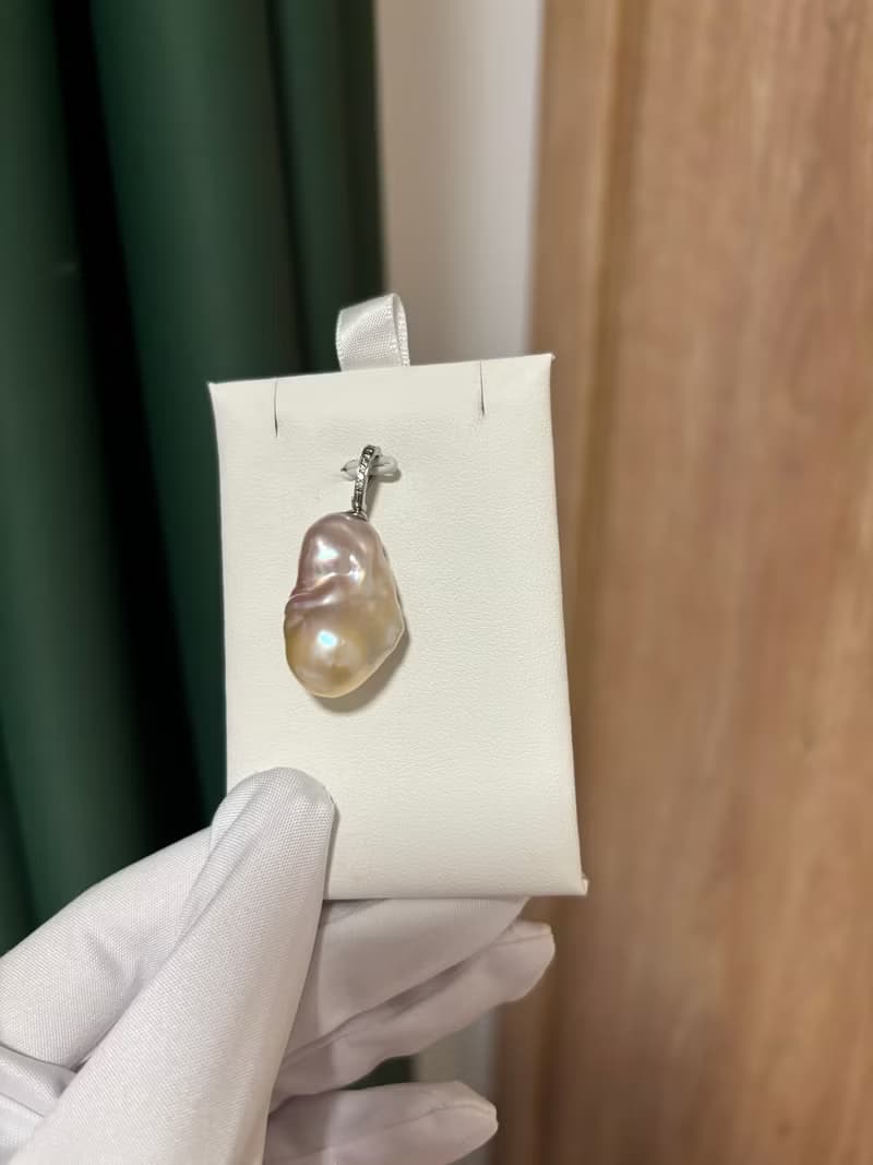 YuanPearl天然極光紫粉金屬漸變色巴洛克珍珠吊墜純銀吊墜孤品