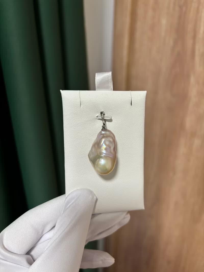 YuanPearl天然極光紫粉金屬漸變色巴洛克珍珠吊墜純銀吊墜孤品