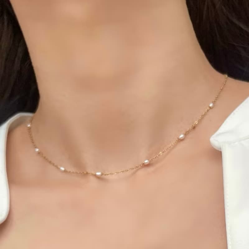 可愛い 小粒 パール 華奢 ネックレス 金属アレルギー対応/淡水パール/サージカルステンレス　珍珠　14k 项链　防過敏　珍珠项链　珍珠項鍊