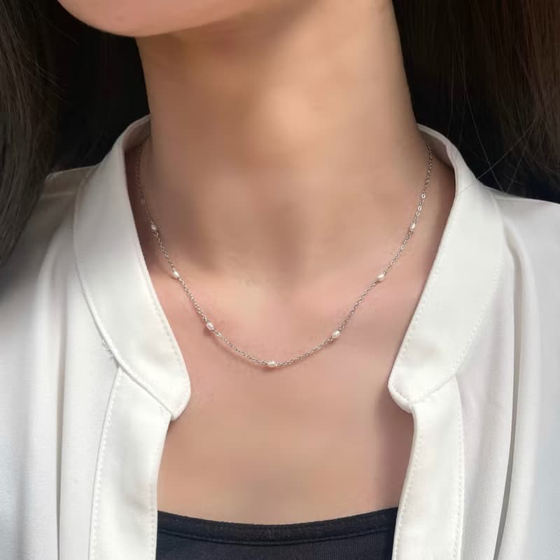可愛い 小粒 パール 華奢 ネックレス 金属アレルギー対応/淡水パール/サージカルステンレス　珍珠　14k 项链　防過敏　珍珠项链　珍珠項鍊