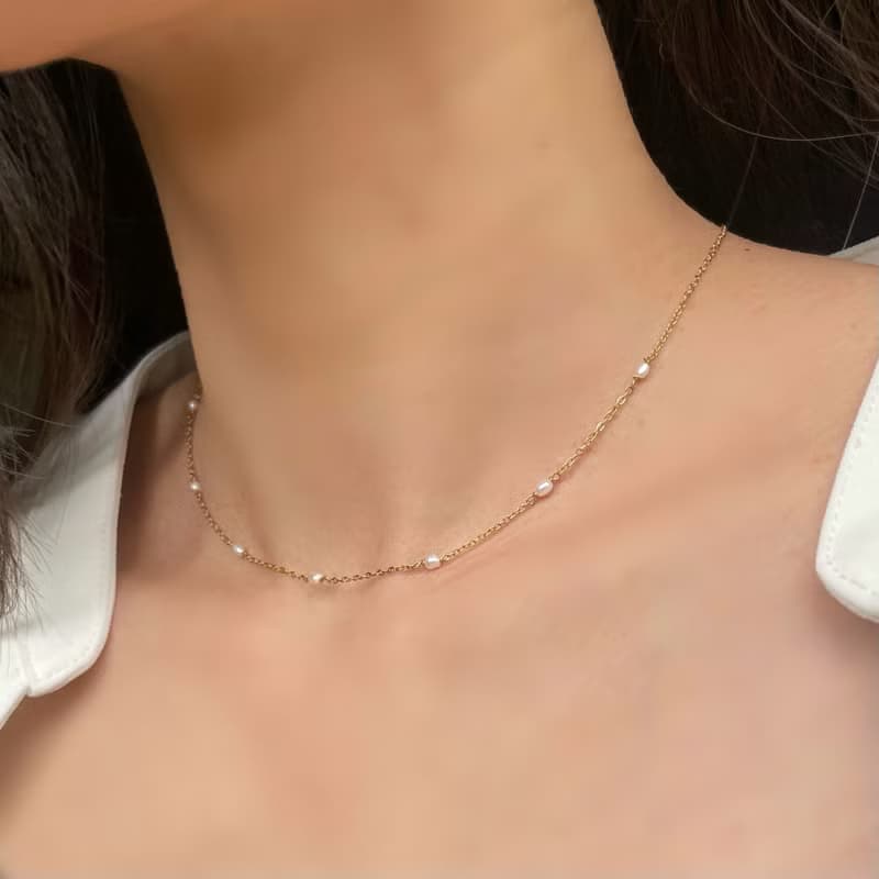 可愛い 小粒 パール 華奢 ネックレス 金属アレルギー対応/淡水パール/サージカルステンレス　珍珠　14k 项链　防過敏　珍珠项链　珍珠項鍊