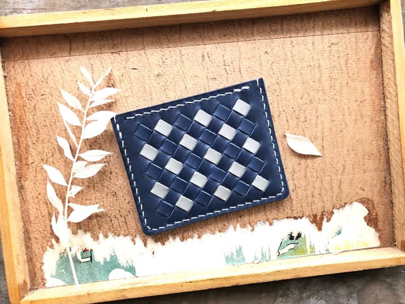 拼色織皮咭套 皮革材料包 免費刻名 名片夾 植鞣 卡片套 DIY 手工