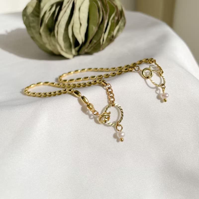 復古珍珠手鍊 黃銅 淡水珍珠