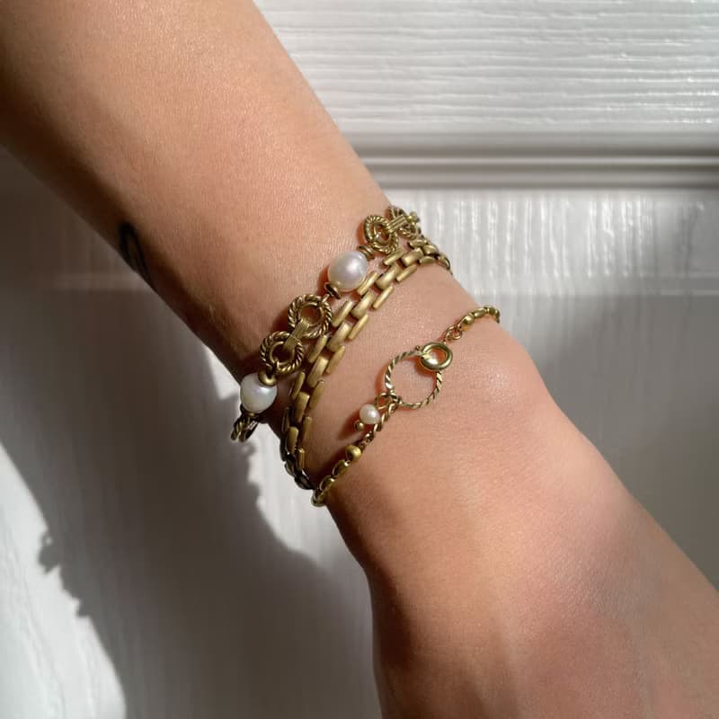 復古珍珠手鍊 黃銅 淡水珍珠