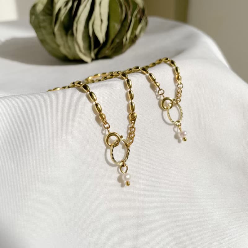 復古珍珠手鍊 黃銅 淡水珍珠