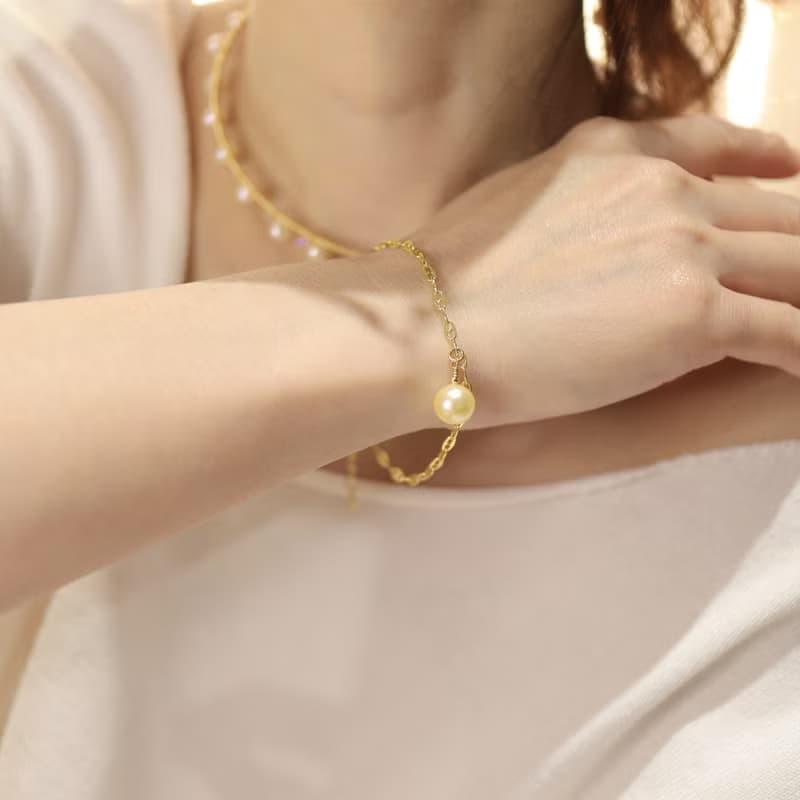 【綠參差】南洋金珠海水珍珠手鍊 | 春景之珠