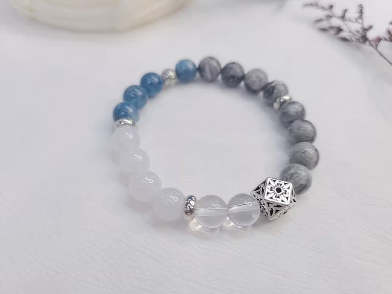 海藍寶 藍玉髓 地圖石 白水晶||事業招財 溝通自信 舒壓 水晶手鍊