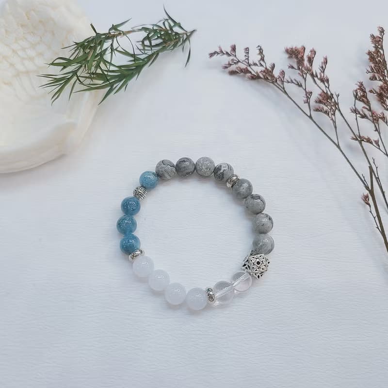 海藍寶 藍玉髓 地圖石 白水晶||事業招財 溝通自信 舒壓 水晶手鍊
