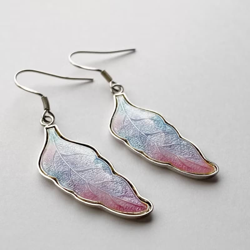羽根 【Auroral】七宝焼イヤリング・ピアス 純銀胎七宝