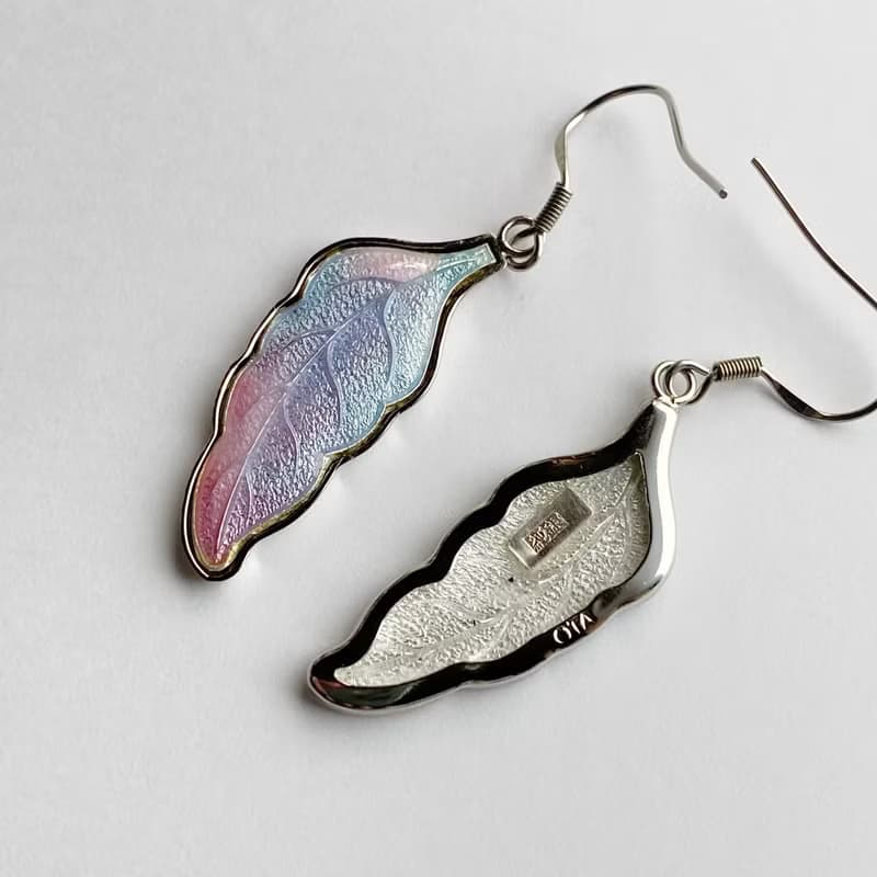 羽根 【Auroral】七宝焼イヤリング・ピアス 純銀胎七宝