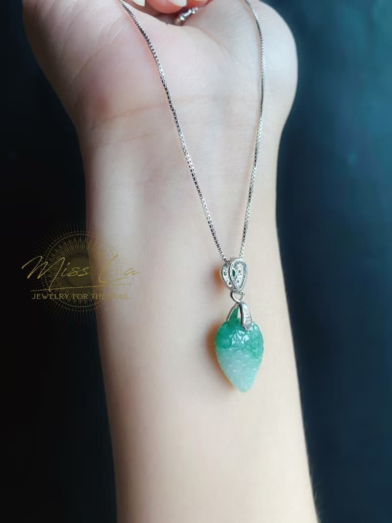 富足 天然緬甸玉翡翠 飄花 葡萄 項鍊 禮物 長輩禮 生日禮物