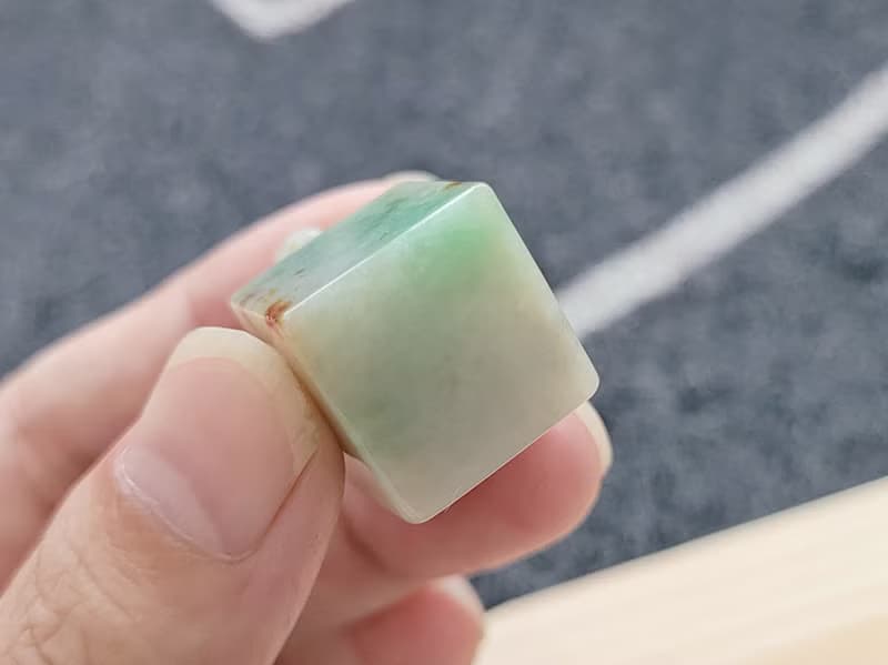 【親翠】天然翡翠 冰三彩桂花糕貔貅寶寶印章 附木頭小底座