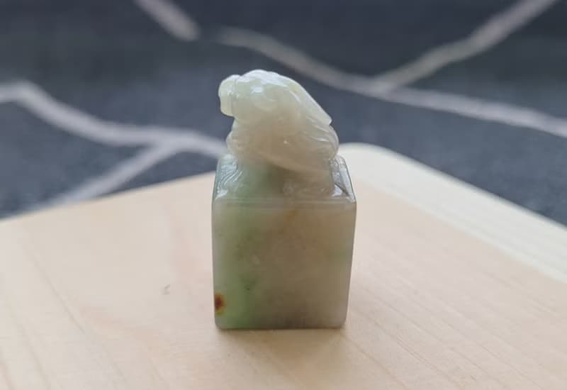 【親翠】天然翡翠 冰三彩桂花糕貔貅寶寶印章 附木頭小底座