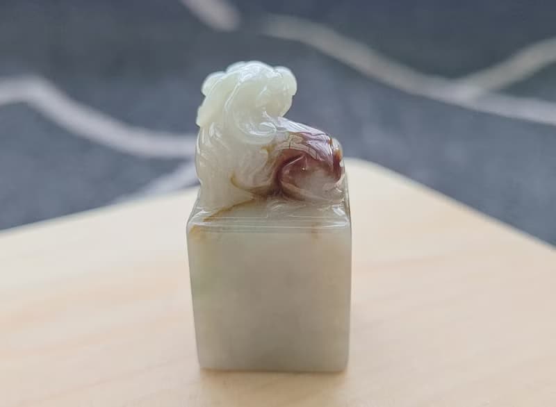 【親翠】天然翡翠 冰三彩桂花糕貔貅寶寶印章 附木頭小底座