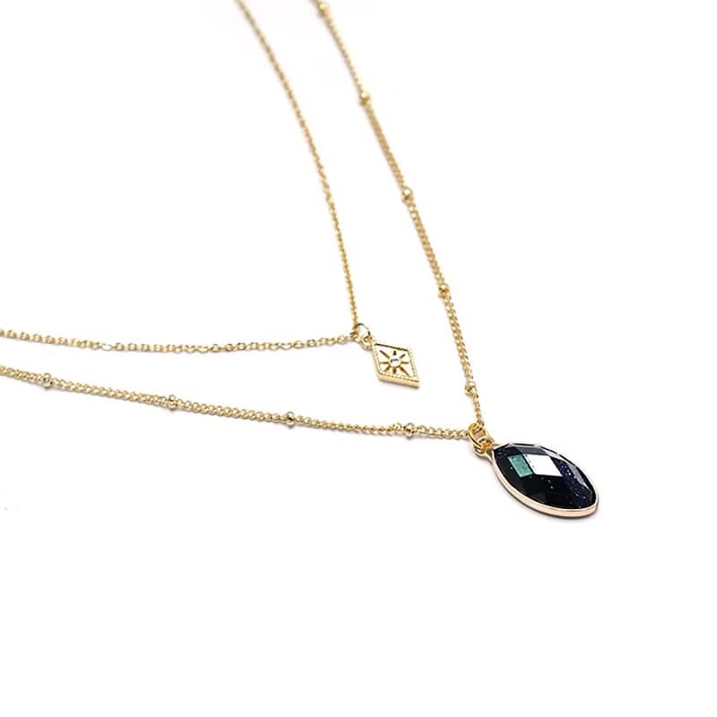 事業 x 藍金沙 鋯石 手作飾品 18K金【莉莉安】雙層項鍊