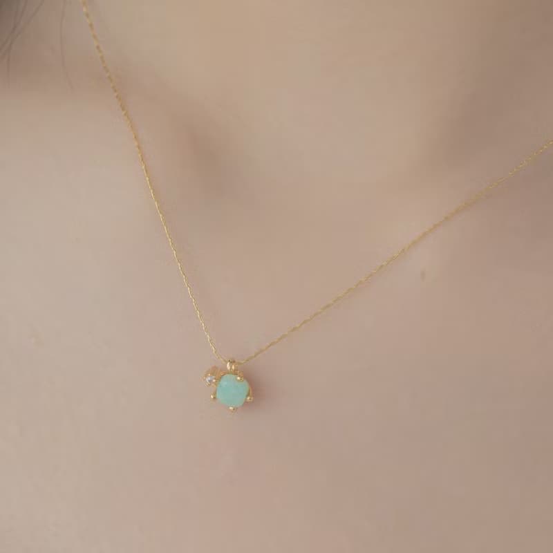 【水瓶座生日石】天河石 Amazonite 天然石項鍊 韓國製造