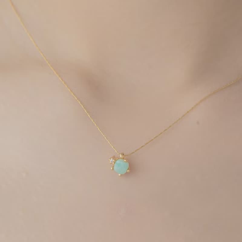 【水瓶座生日石】天河石 Amazonite 天然石項鍊 韓國製造
