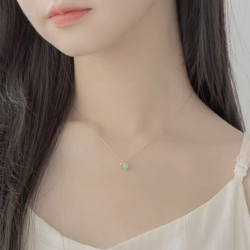 【水瓶座生日石】天河石 Amazonite 天然石項鍊 韓國製造