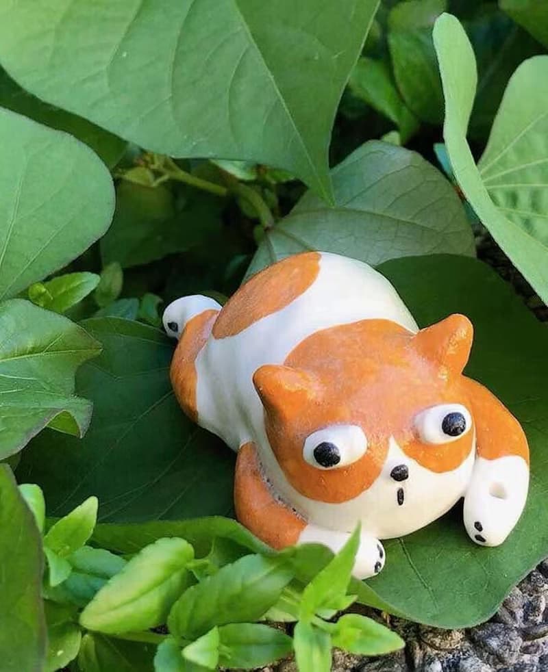 橘白貓咪陶瓷公仔 手作動物小雕塑
