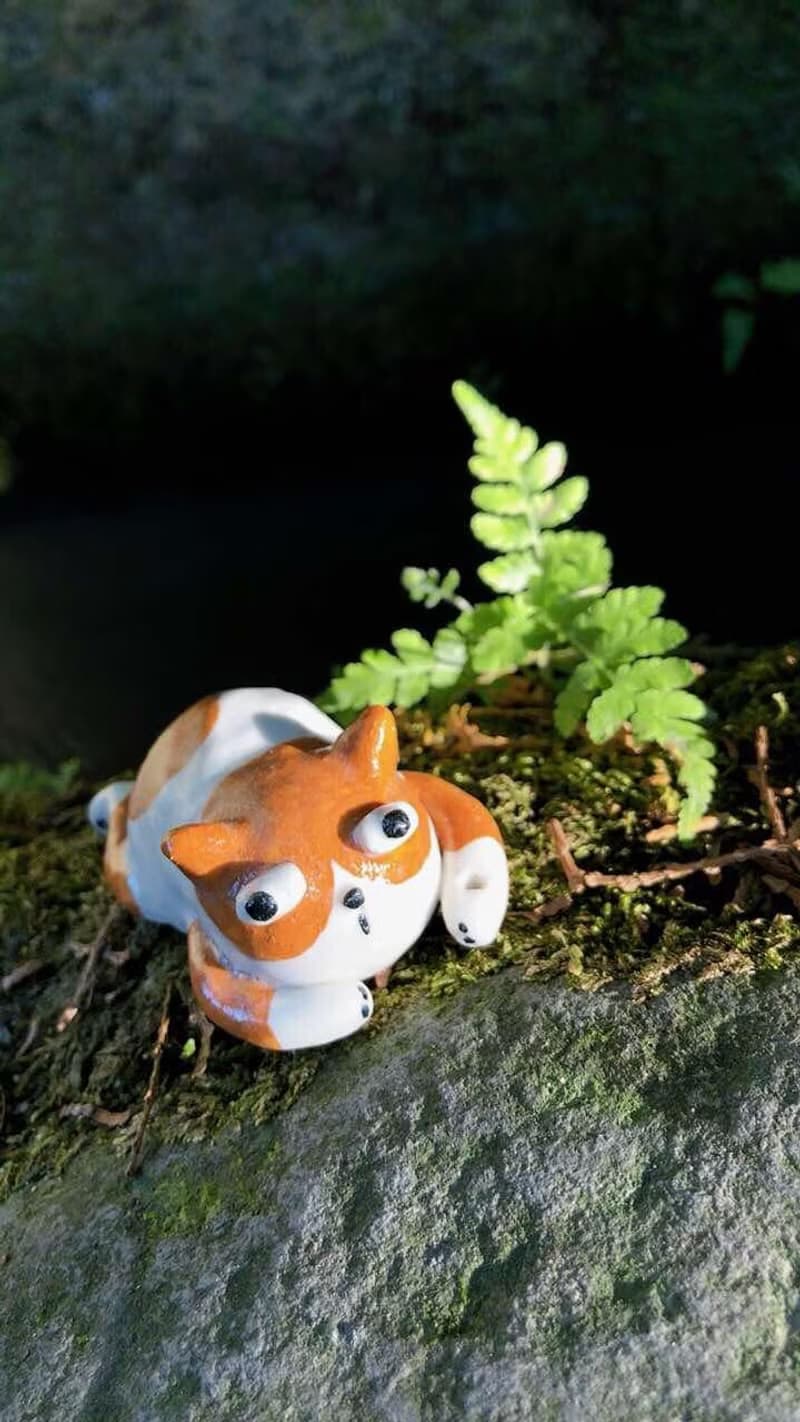 橘白貓咪陶瓷公仔 手作動物小雕塑