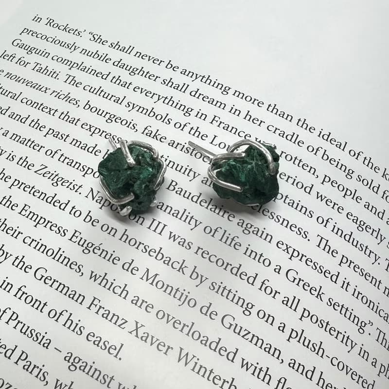 Green Malachite Silver chunky Earrings Unique Studs